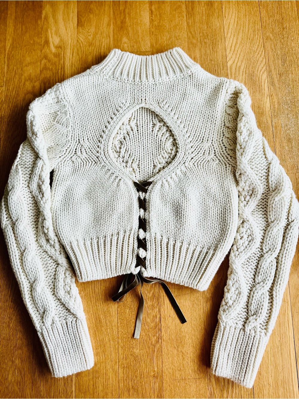 Zara Cream Cable Knit Cropped Turtleneck Sweater - Picture 3 of 5